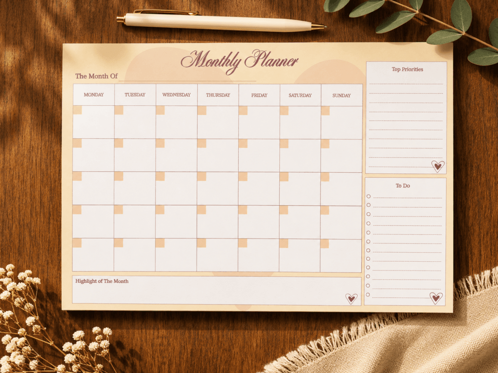 Coffee Hearts Monthly Planner