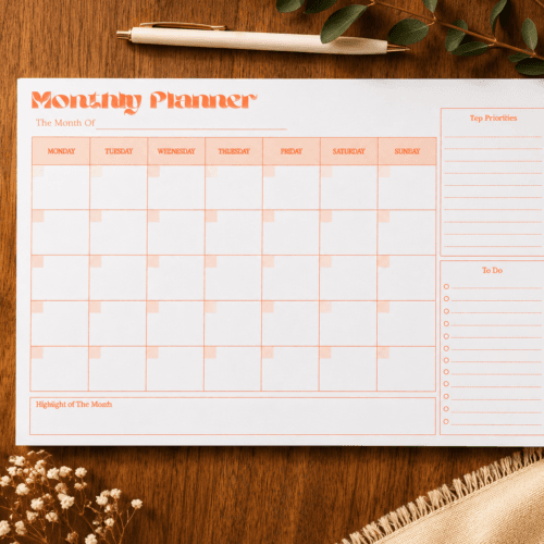 Orange Minimal Monthly Planner