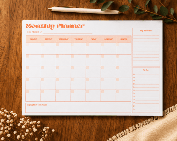 Orange Minimal Monthly Planner