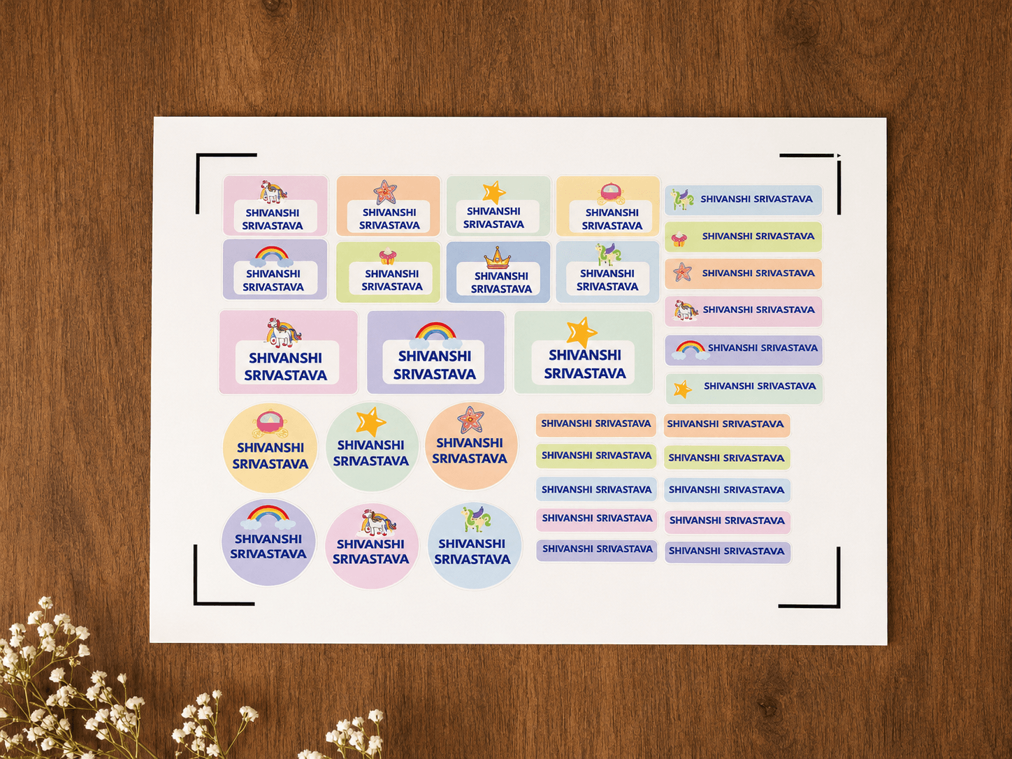 Unicorn Theme Kids Labels