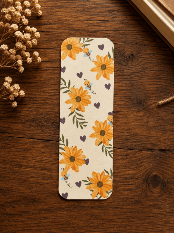 Yellow Floral & Honey Bee Bookmark Front Yellow Floral and Honey Bee Bookmark