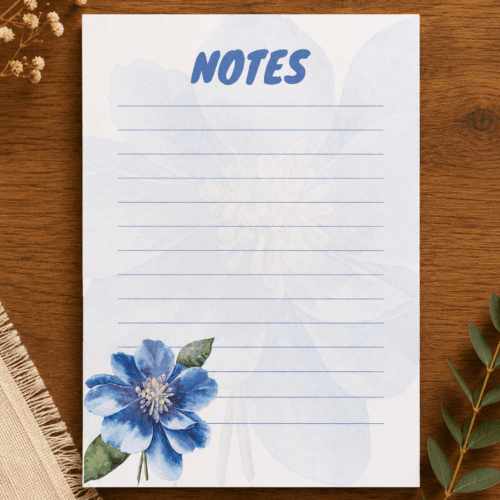Blue Floral Ruled A6 Notepad