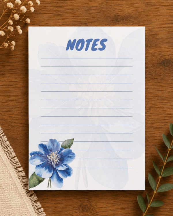 Blue Floral Ruled A6 Notepad