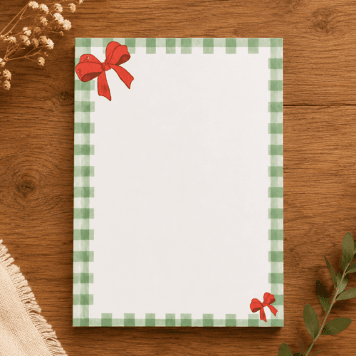 Green Gingham & Bow A6 Notepad