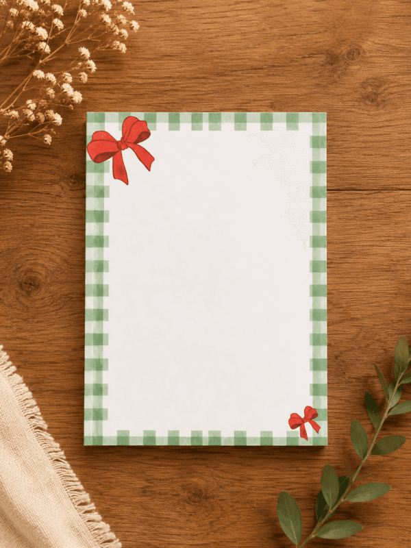 Green Gingham & Bow A6 Notepad