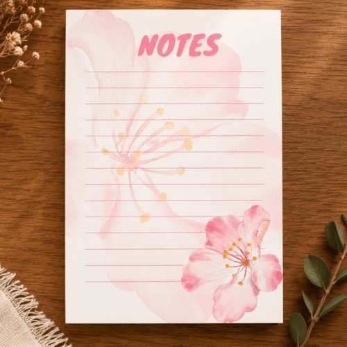 Pink Floral Ruled A6 Notepad