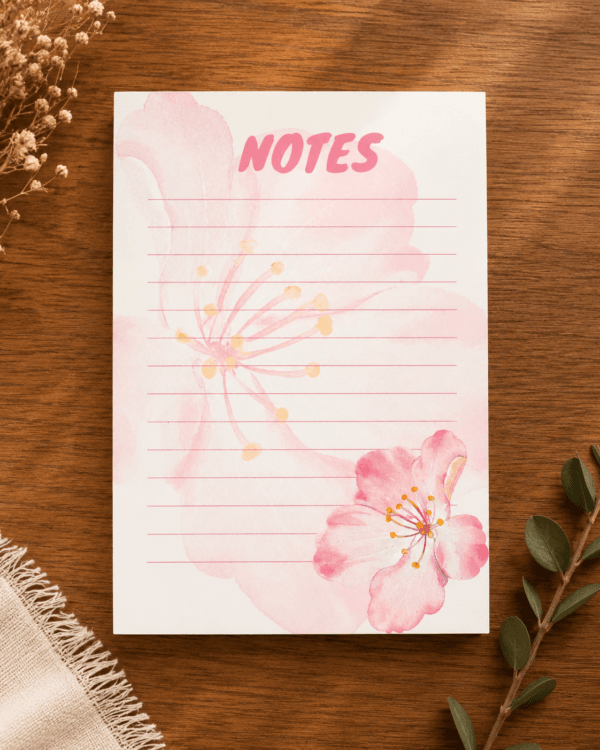 Pink Floral Ruled A6 Notepad